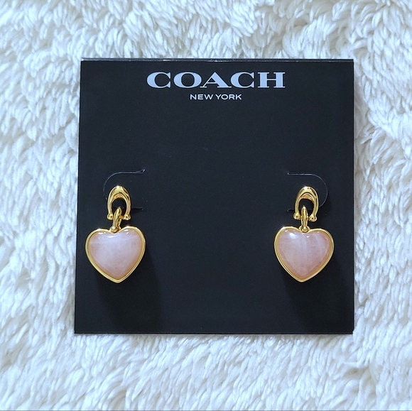 Coach Carved Rose🌹Quartz Heart💕 Drop Earrings - Picture 10 of 12